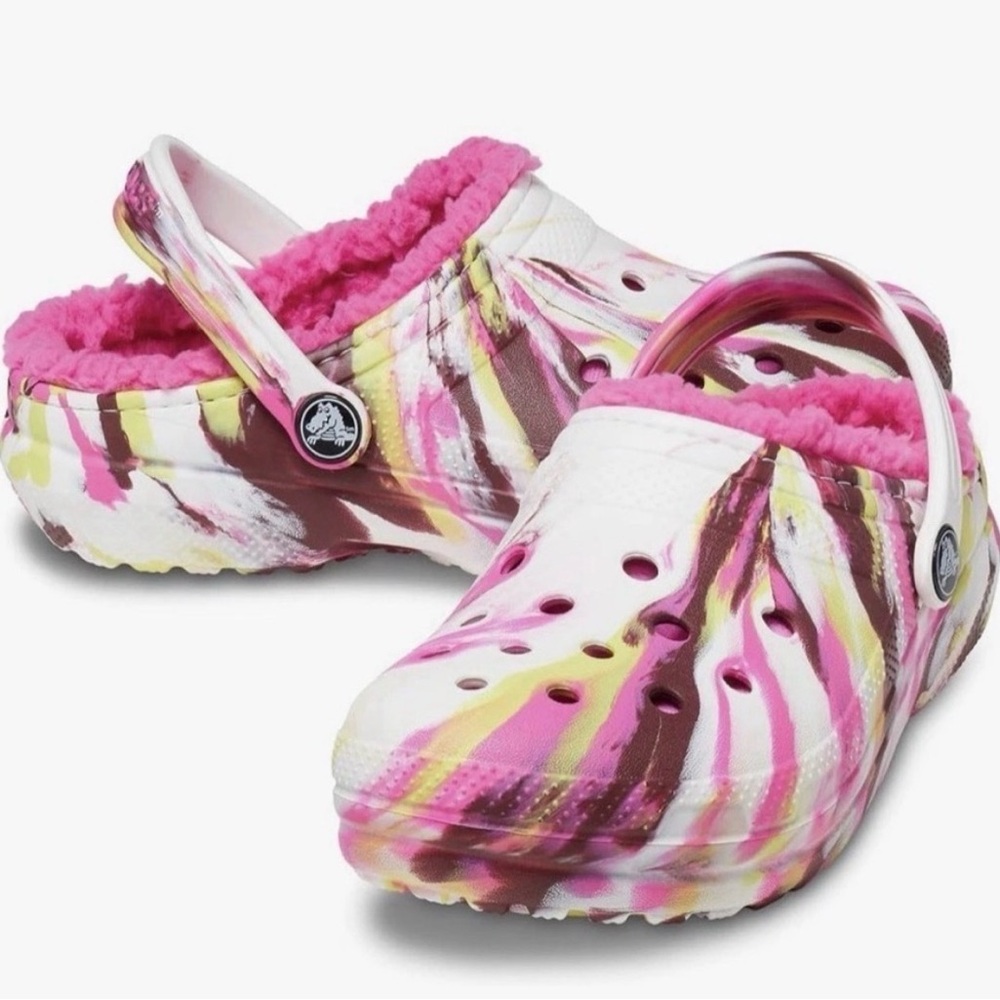 Crocs Unisex Kids Classic Lined Tie-Dye Clogs Pink Size 3 NEW WITH TAG